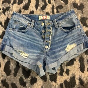 We The Free Blue Jean Shorts High-Waisted Distressed